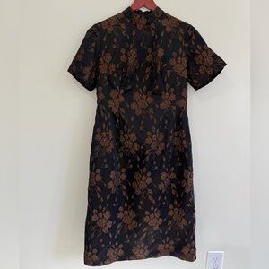 Chic Black and Brown Floral Midi Dress